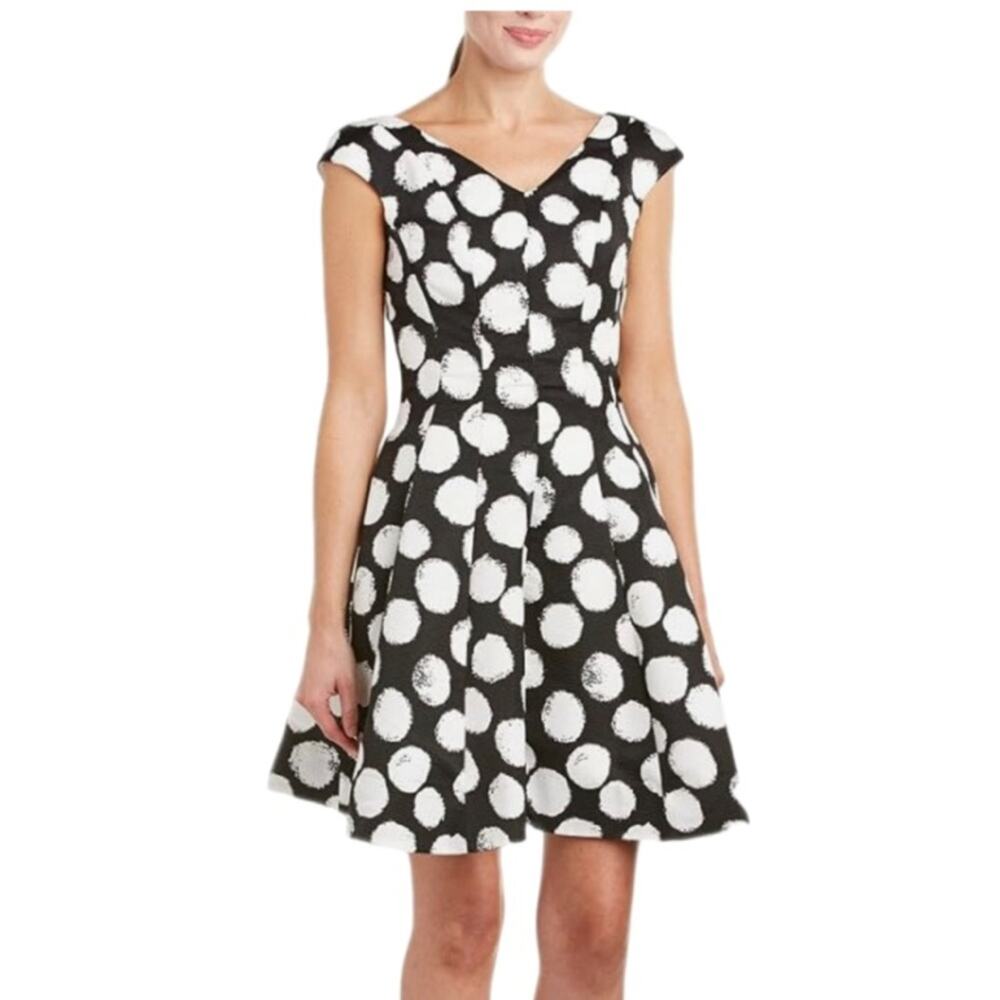 NEW Eliza J Polka Dot Dress Black White Size 6 Pockets Belt